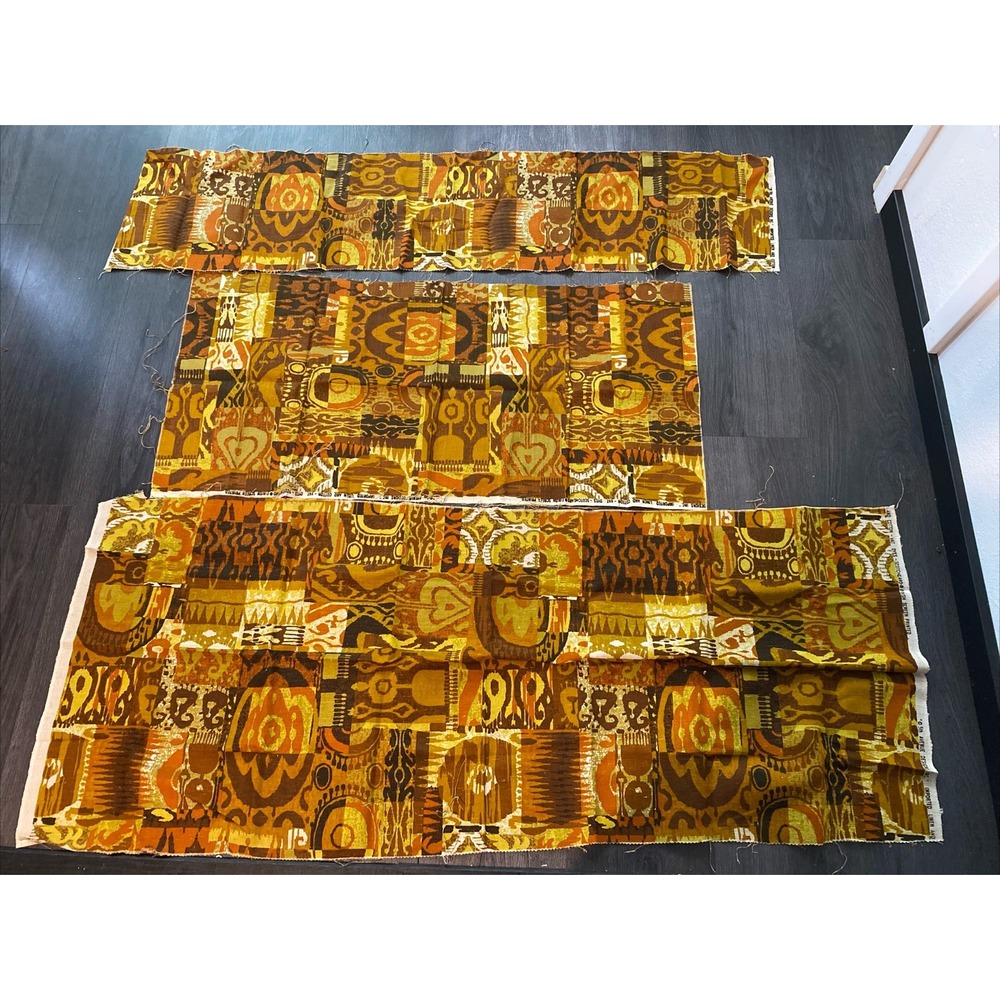 Vintage 5th Ave Designs Mustard Yellow, Brown & Orange Fabric Abstract Pattern